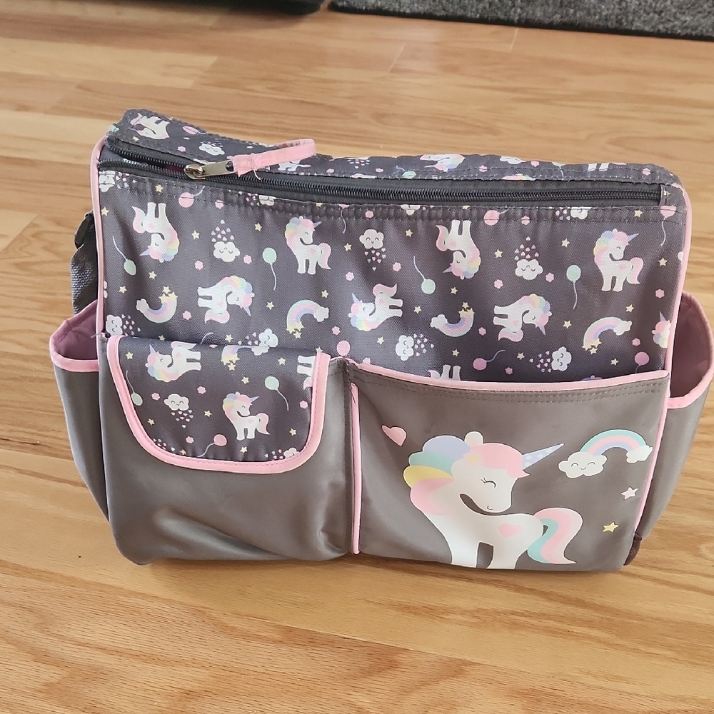 Happy Unicorn Duffle Unisex Diaper Bag - Gray Print, Infant, Toddler
